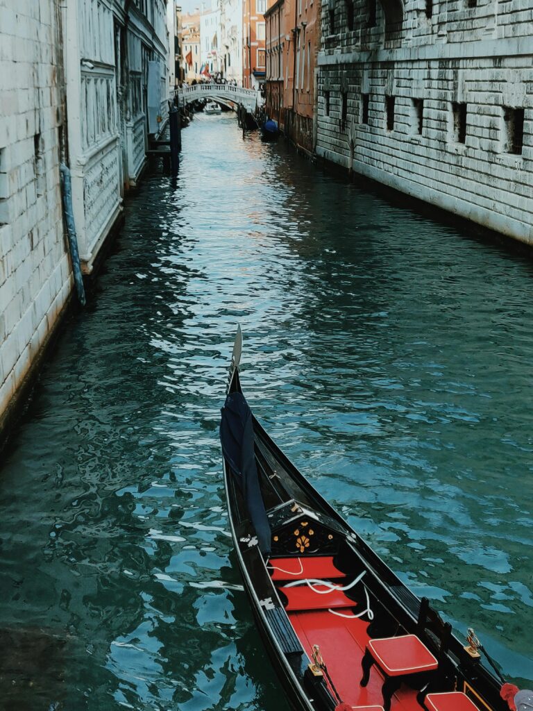 Experience a tranquil gondola ride through the historic canals of Venice with picturesque views.